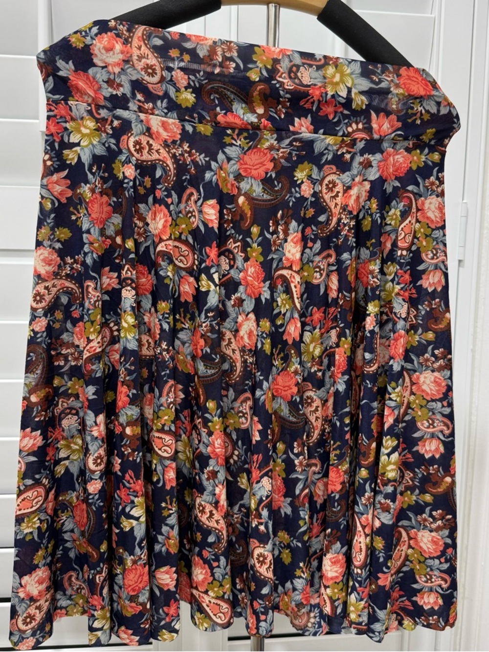 Floral Paisley Navy Pleated Midi Skirt - Navy Floral